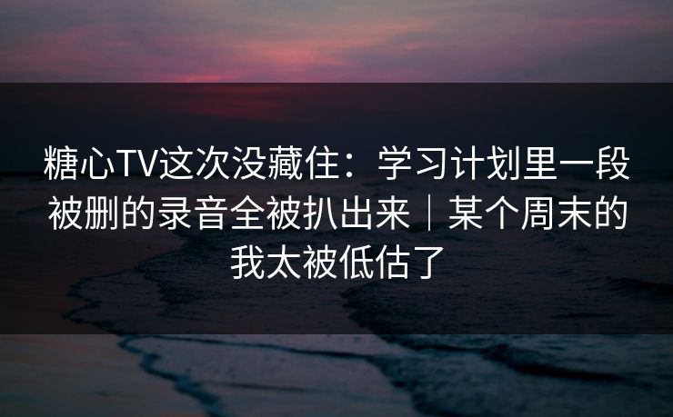 糖心TV这次没藏住：学习计划里一段被删的录音全被扒出来｜某个周末的我太被低估了