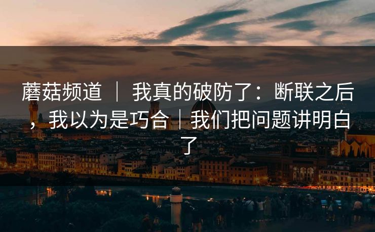 蘑菇频道 ｜ 我真的破防了：断联之后，我以为是巧合｜我们把问题讲明白了