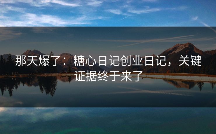 那天爆了：糖心日记创业日记，关键证据终于来了