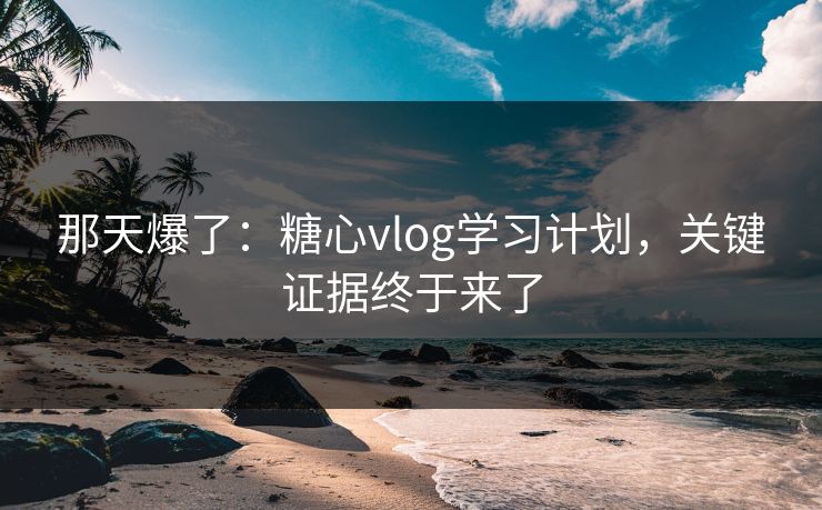 那天爆了：糖心vlog学习计划，关键证据终于来了